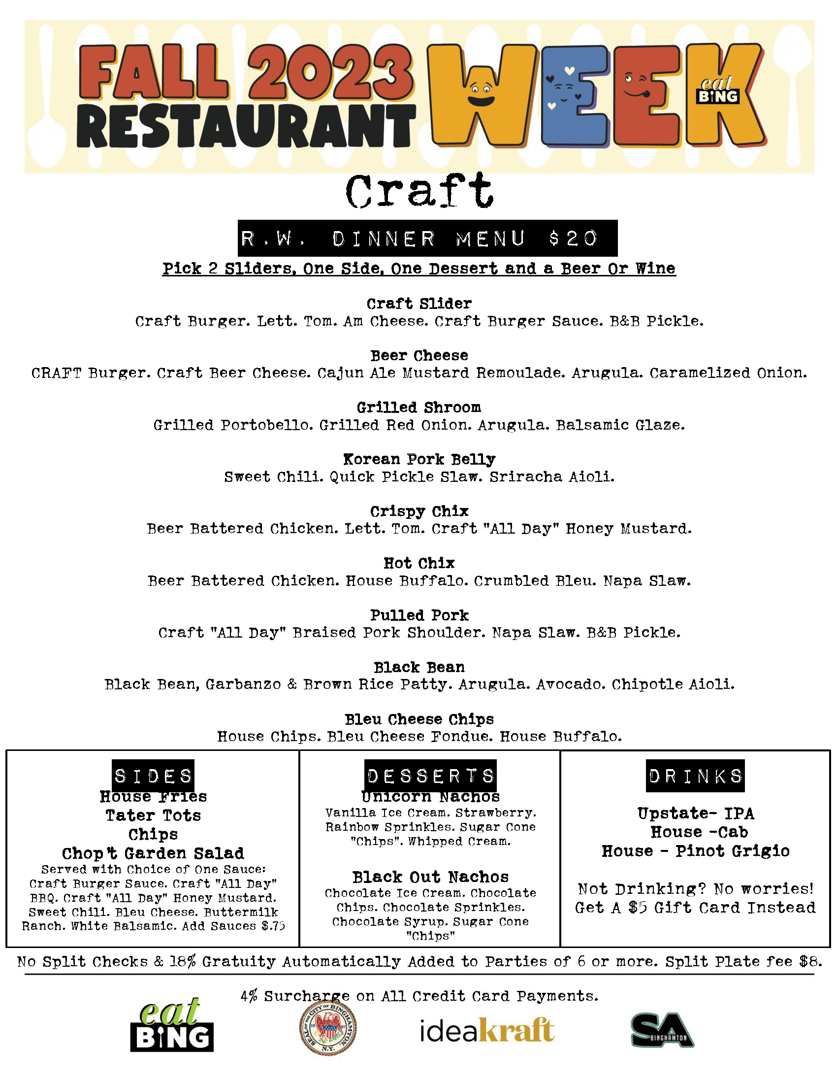 Craft-Rw-Dinner-Fall-23 Restaurant Week Menus